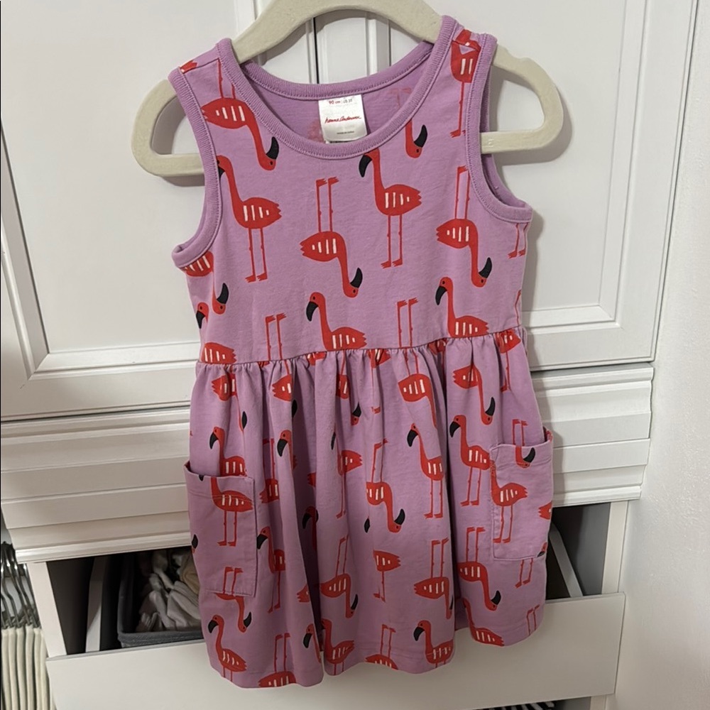 Flamingo Print Kids Dress - Purple and Red